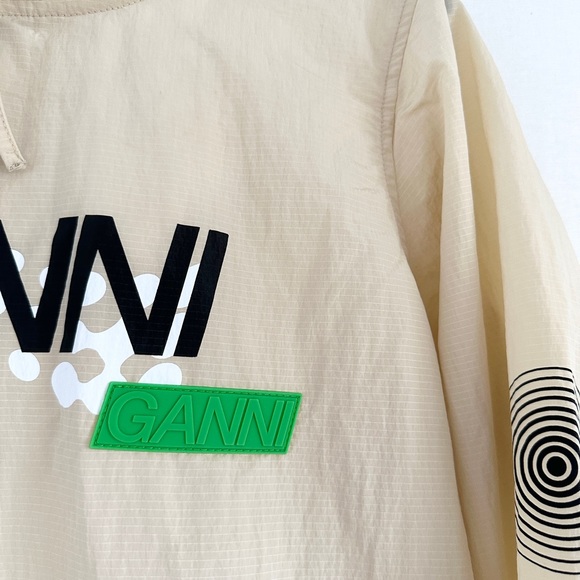 GANNI Beige Light Tech Hoodie & Drawstring Pants - Designer workout set- Size M - Picture 6 of 12